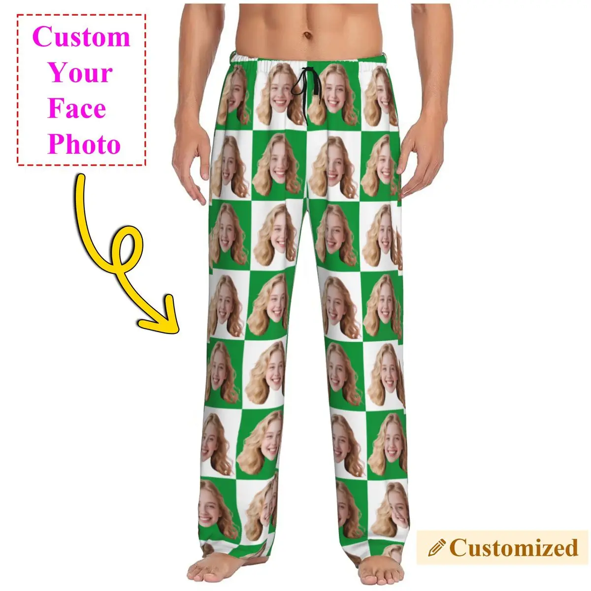

Personalized Face Photo Custom Pajama Pants Men's Sleepwear Lounge Sleep Bottoms Stretch with Pockets