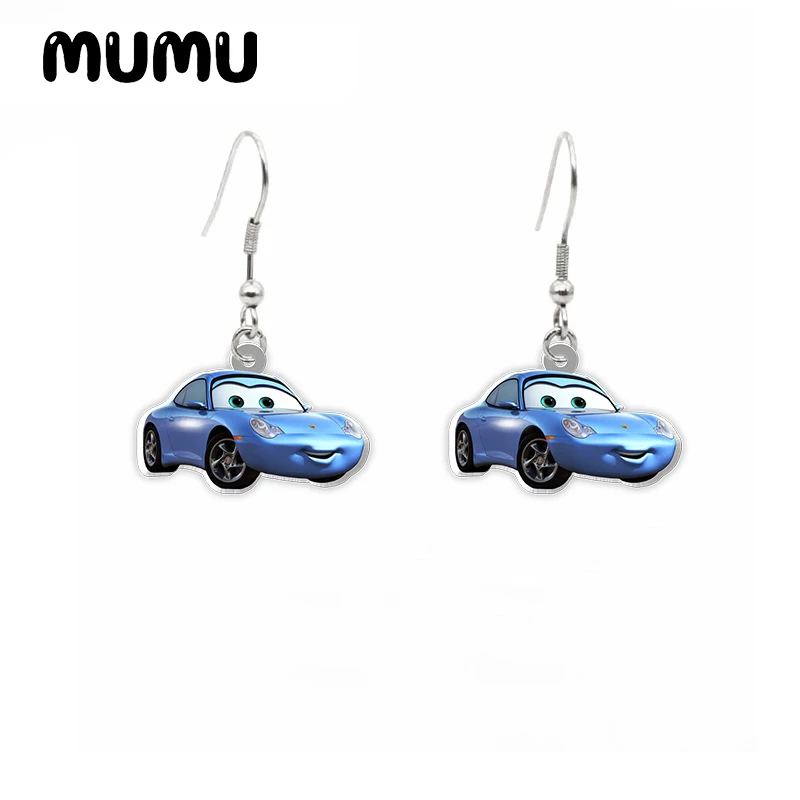 2024 New Disney Cars Dangle Earring Christmas Lightning Mcqueen Acrylic Earrings Handmade Jewelry Epoxy Resin Fish Hook Earring