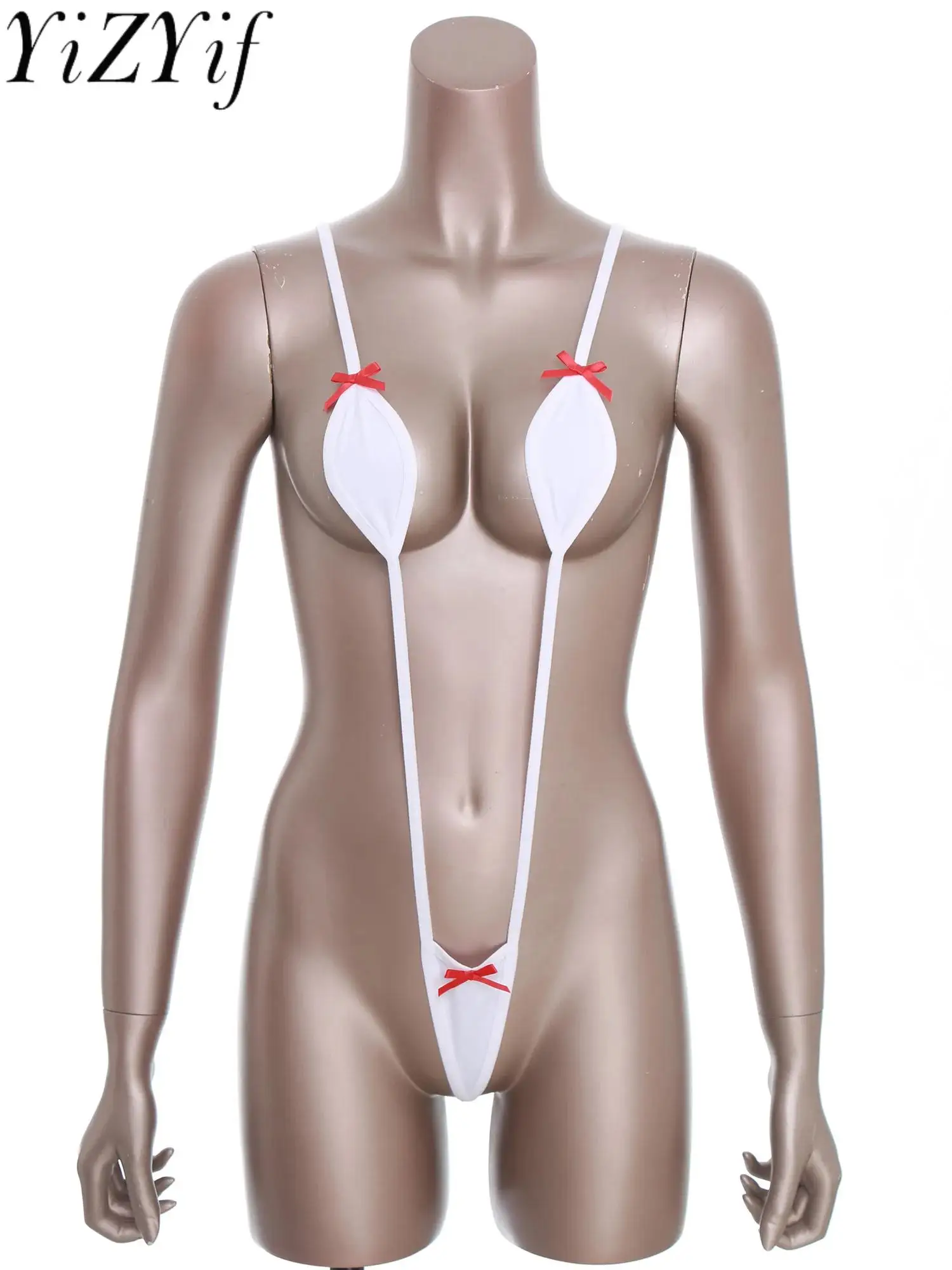 

Women's Sissy Three Points Mini Bikini Suits Nipple Cover Backless G-string Sling Swimsuit for Private Pool Parties Nightwear
