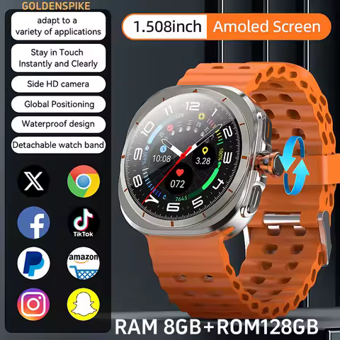 For Samsung Watch Ultra Galaxy 7 Smart Watch Video Call 4G/5G SIM Card Android Smartwatch GPS WIFI Rotary Camera Amoled Screen