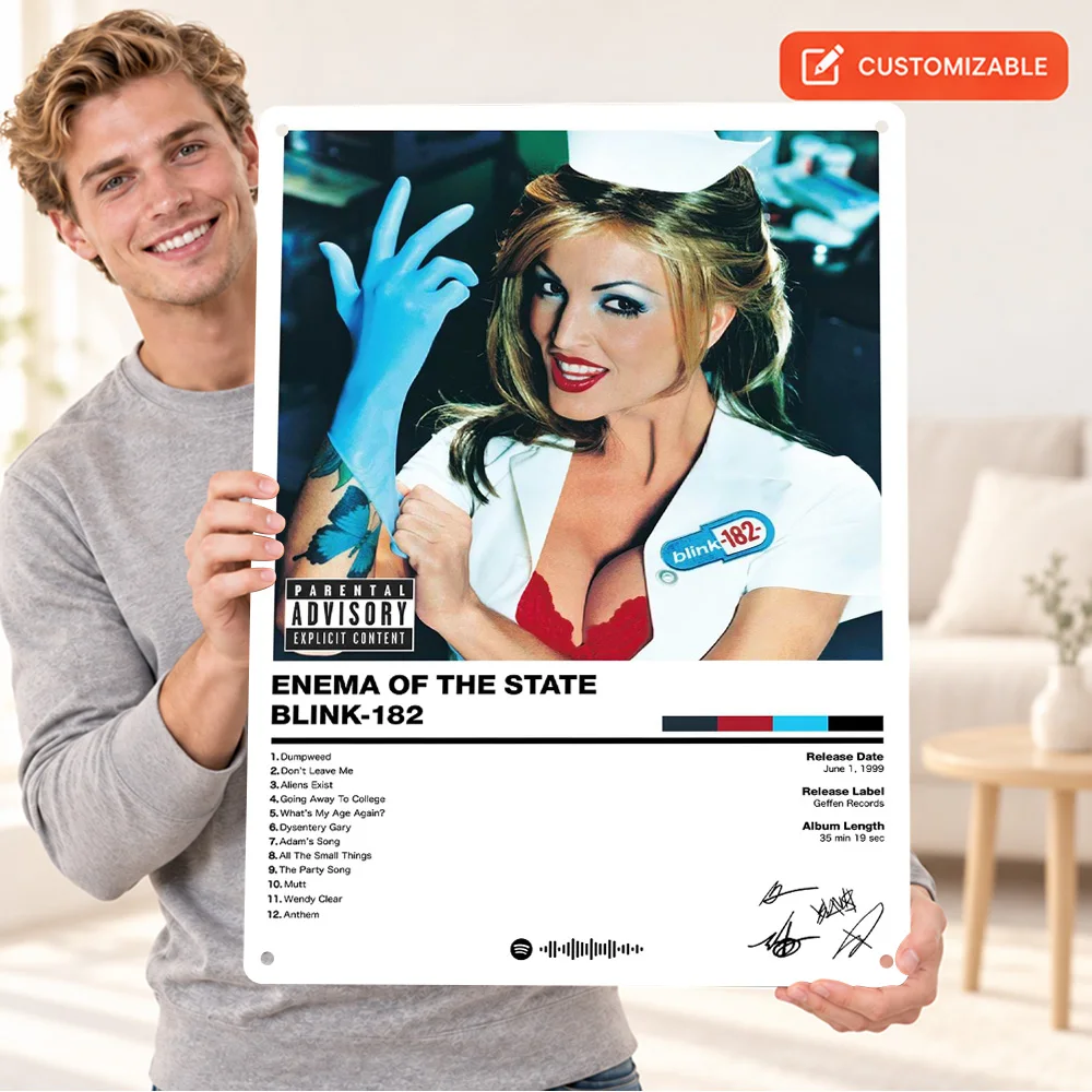 Blink-182 Enema Of The State Aluminum Poster Customized Metal Sign Album Cover And Tracklist Design Wall Art For Listening Room