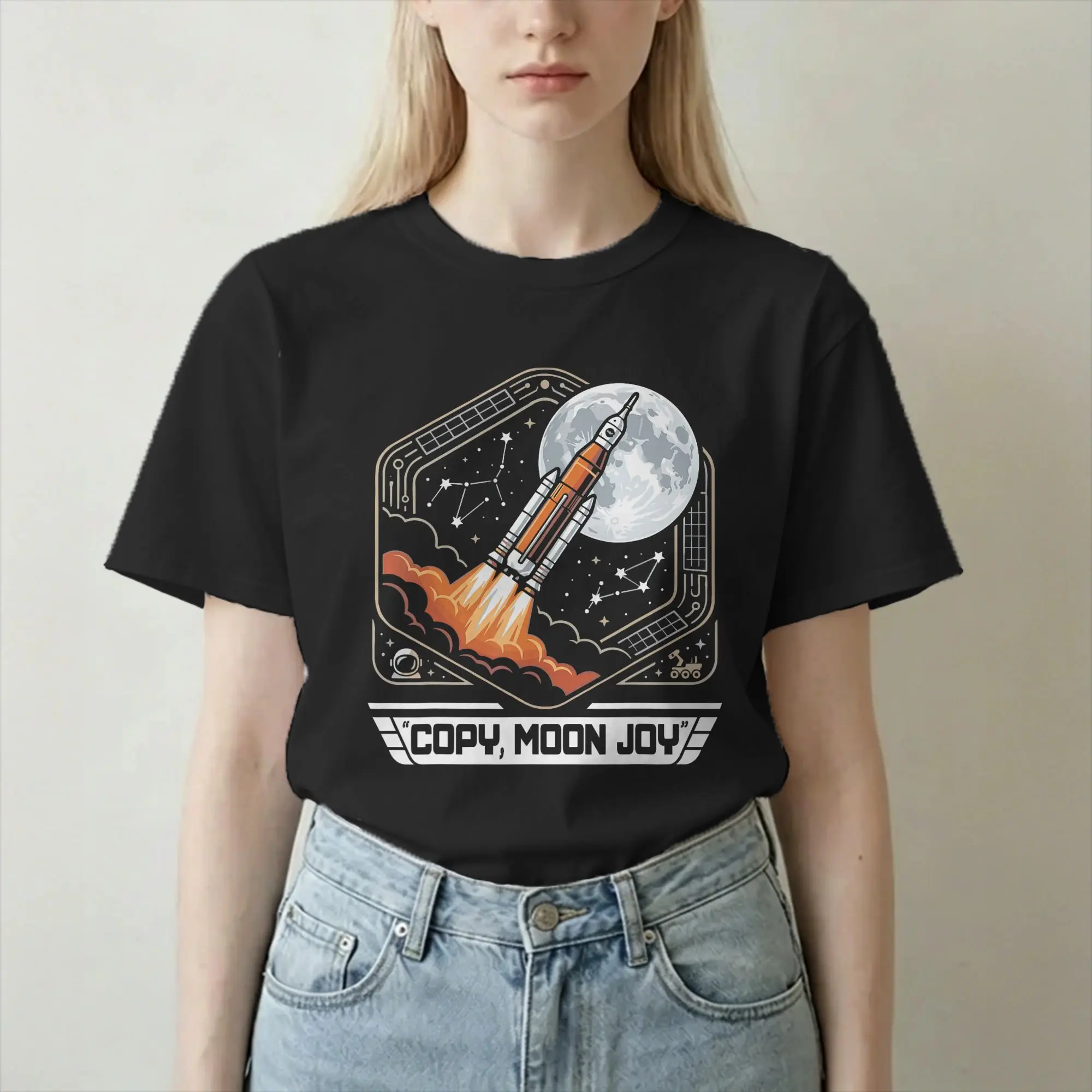 Copy Moon Joy Statement with Full Moon T-Shirt for Men Women  Vintage 100% Cotton Tee Shirt Round Neck T Shirt Classic Clothes