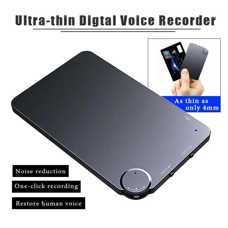 64GB Ultra-Thin Card Voice Recorder 4-32GB Digital Professional Sound Activated Dictaphone Noise Reduction MP3 with Data Cable