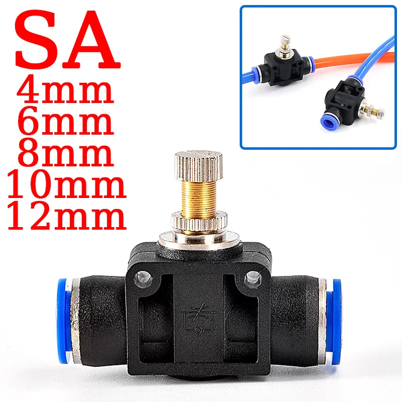 SA Throttle Valve Pneumatic Air Connector Fitting Speed Control Regulator Valves Push In For Air Hose Tube 4mm 6mm 8mm 10mm 12mm