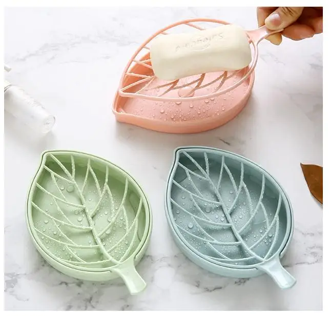 Leaf Shape Soap Holder Home Non Slip Soap Box Toilet Shower Tray Draining Rack Bathroom Gadgets Soap Dish Soap Tray Holder