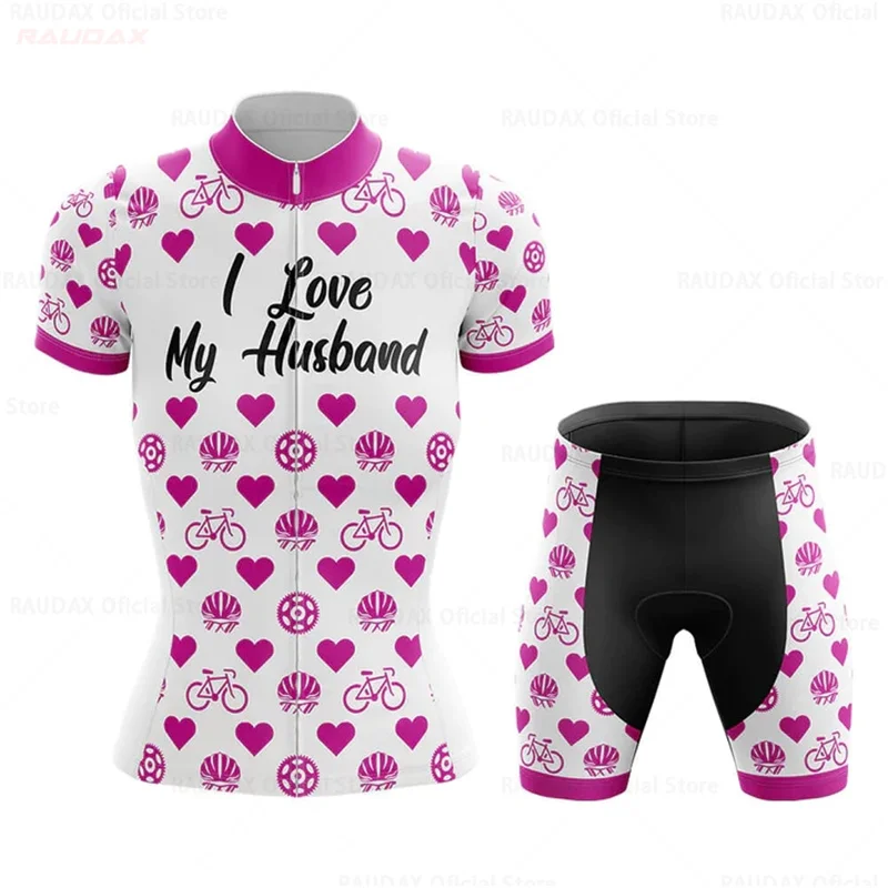 2023 Women\'s Pink Heart Short Sleeve Cycling Jersey Sets Summer Mtb Maillot Ropa Ciclismo Bicycle Clothing Bike Shirts Bicycle