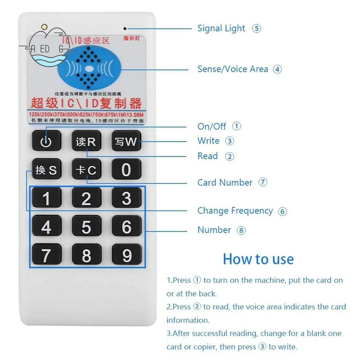 

AED6-Handheld RFID Copier Reader Writer Duplicator 125Khz 13.56Mhz Frequency ID IC Card Programmer