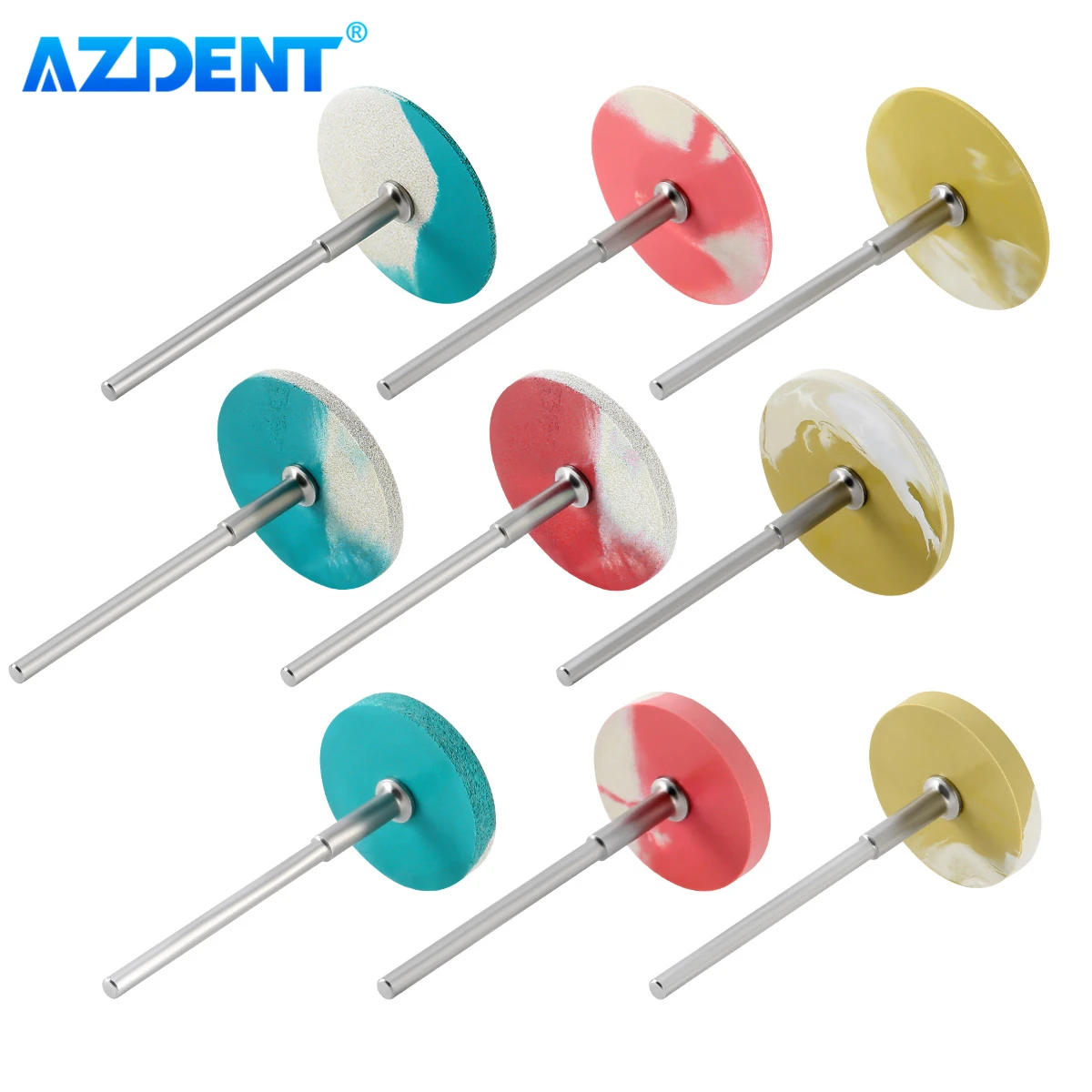 Dental Rubber Diamond Polisher Wheel AZDENT Disc HP 2.35mm La Dentistry Tool for Porcelain Zirconia Restorations 26*2mm/22*3mm