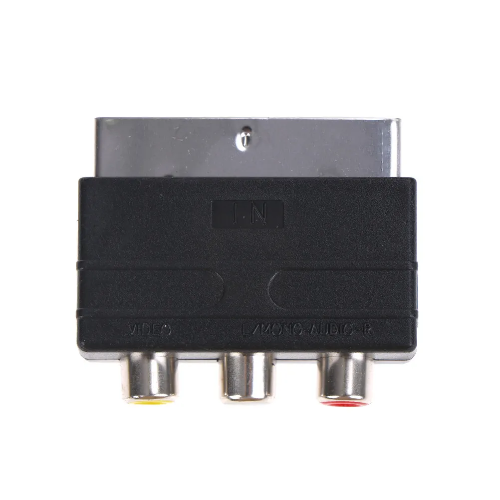 1PCS Silver SCART To 3 RCA Composite Phono Adaptor Converter + In / Out Switch