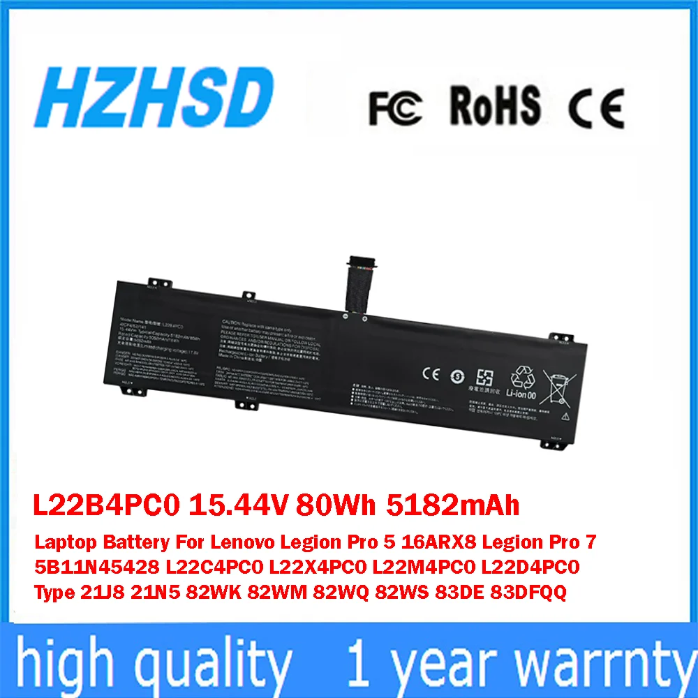 

L22B4PC0 15.44V 80Wh 5182mAh Laptop Battery For Lenovo Legion Pro 5 16ARX8 Legion Pro 7 5B11N45428 L22C4PC0 L22X4PC0 L22M4PC0