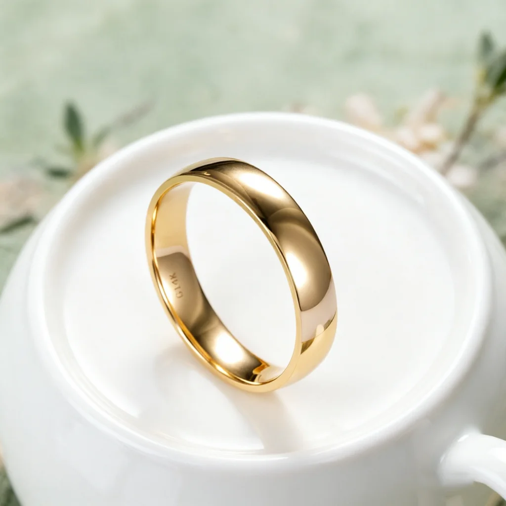 

Индивидуальное твердое желтое золото 14 карат 585 пробы, обручальное кольцо шириной 5 мм, мужское кольцо, блестящее полированное комфортное модное ювелирное изделие