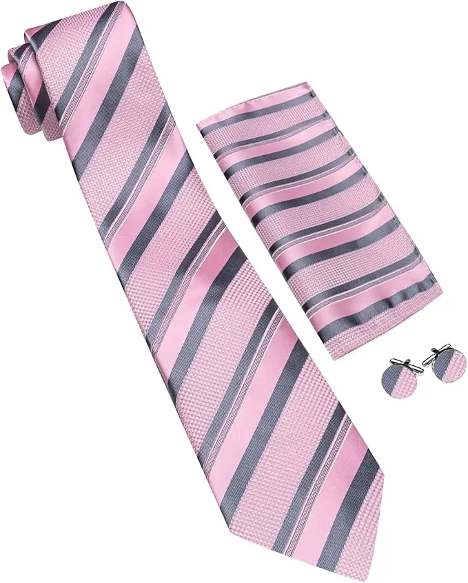 Fashion Diagonal Striped Tie Set for Men Formal Party Business Wedding Necktie Handkerchief Cufflinks 3PCS Suit Accessories