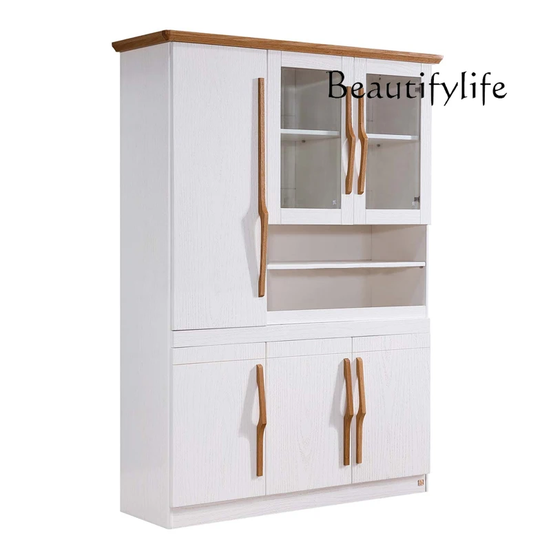 

Pure Solid Wood Tall Wine Cabinet Modern Minimalist Sideboard Cabinet Nordic Log Three-Door Locker Integrated Wall High Cabinet