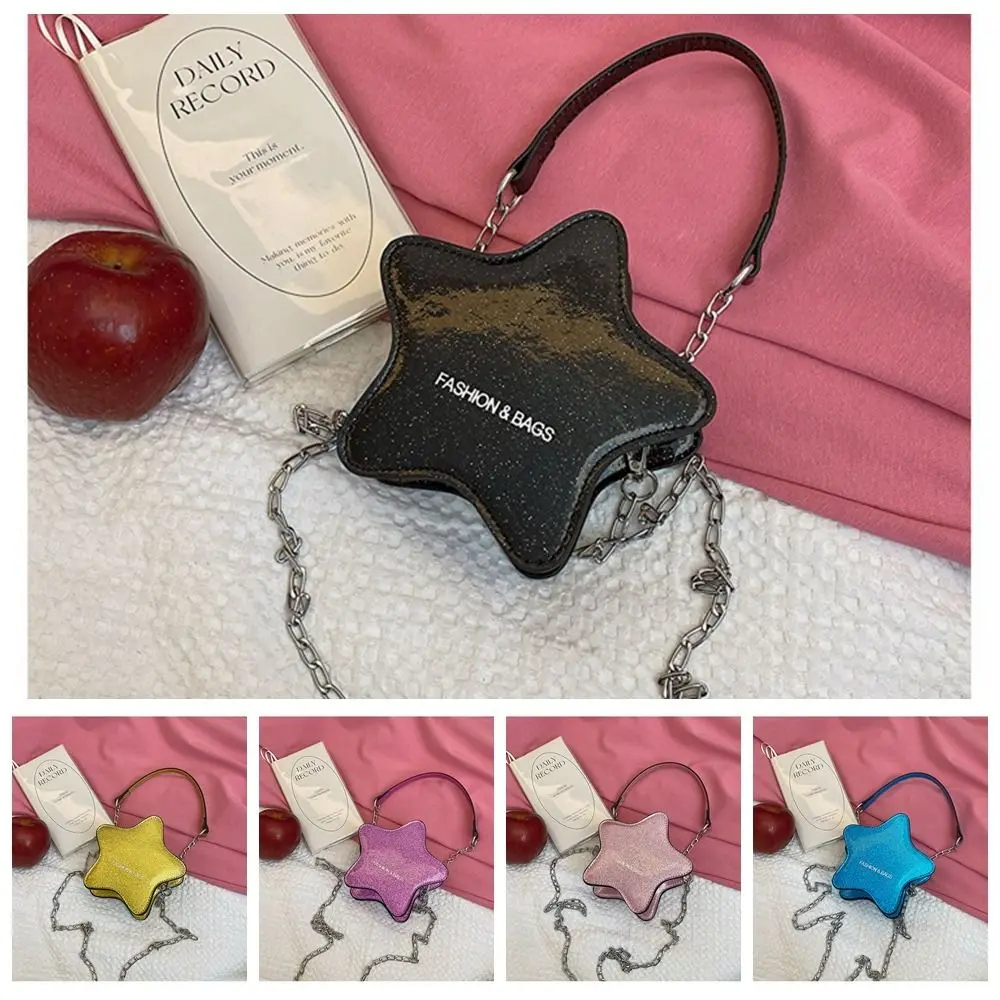 Bolso cruzado con forma de estrella para mujer, Mini monedero de cuero PU minimalista, cadena decorativa, bolsa de cosméticos de Color sólido