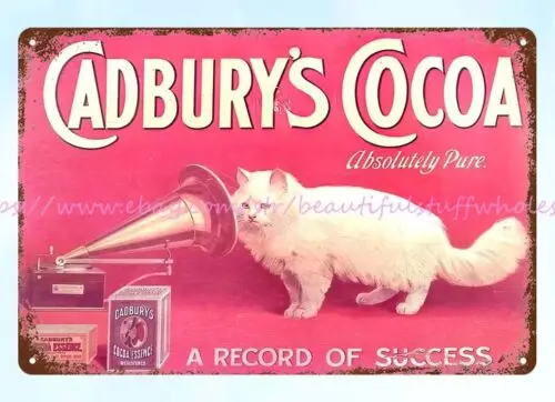 Cadbury's Cocoa cat metal hojalata sign, oficina, restaurante, decoración