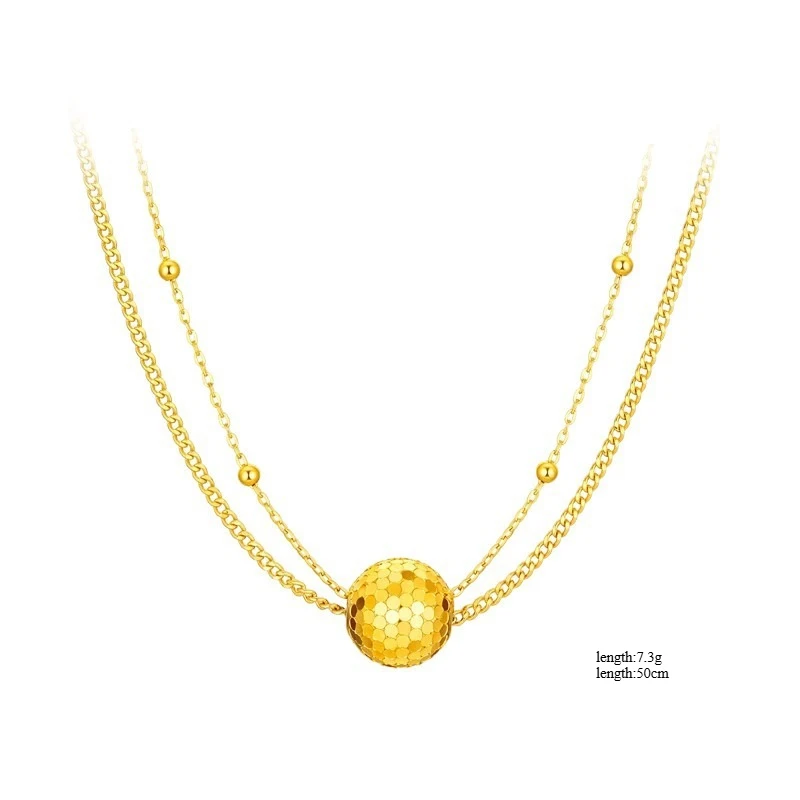 Real Kt18 Gold Color Sparkling Bounce Double Layered Bead Necklace for Women Girlfriend Wedding Birthday Fine Jewelry Gifts