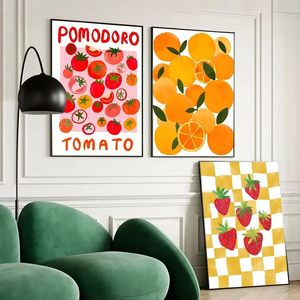 Modern Abstract Fruits Canvas Print Poster Lemon Strawberry Tomato Orange Living Room Spring Summer Wall Art Home Decor-unframed