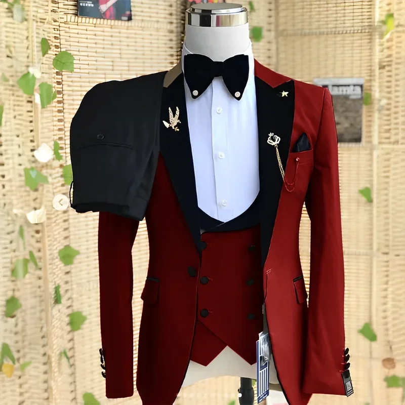 3 Piece  2024 Gorgeous Solid Men Suits Set Elegant Groom Wedding Tuxedo Formal Prom Party Male Suit Slim (Blazer+Vest+Pants)