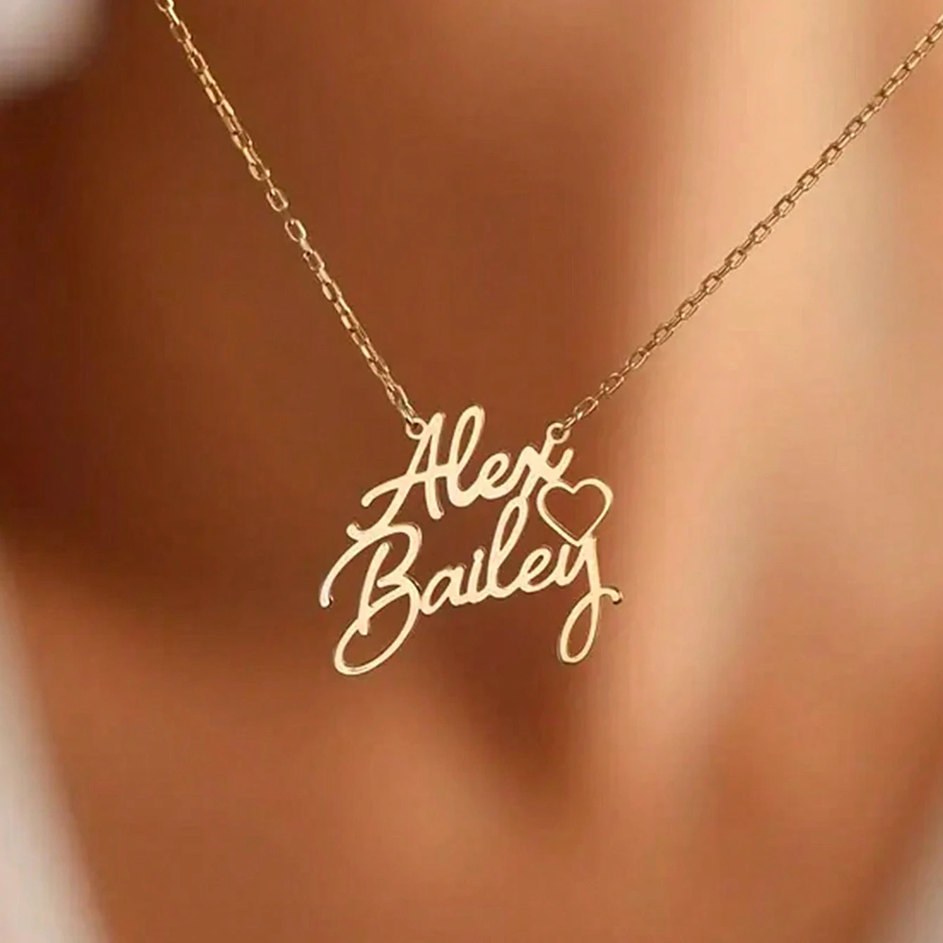 

Custom Heart Two Names Necklaces For Women Stainless Steel Customized Pendant Necklace Personalized Neck Chain Jewelry Gift