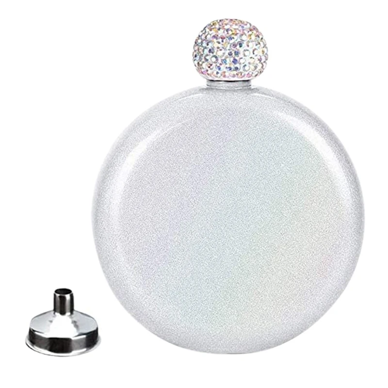 Cute Liquor Flask For Women,Pretty Glitter Coating Whiskey Steel Flasks,Shining Rhinestone Cap,5 Oz