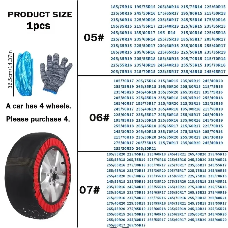 1Pc Universal Car Snow Socks Textile Anti-Skid Vehicle Tire Fabric Chains Winter Emergency Traction Grip For SUV Ice Road Covers