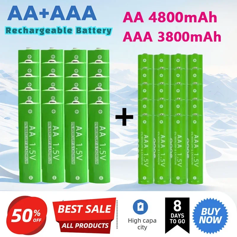 AA AAA rechargeable AA 1.5V 4800mAh 1.5V AAA 3800mAh Alkaline battery flashlight toys watch MP3 player replace