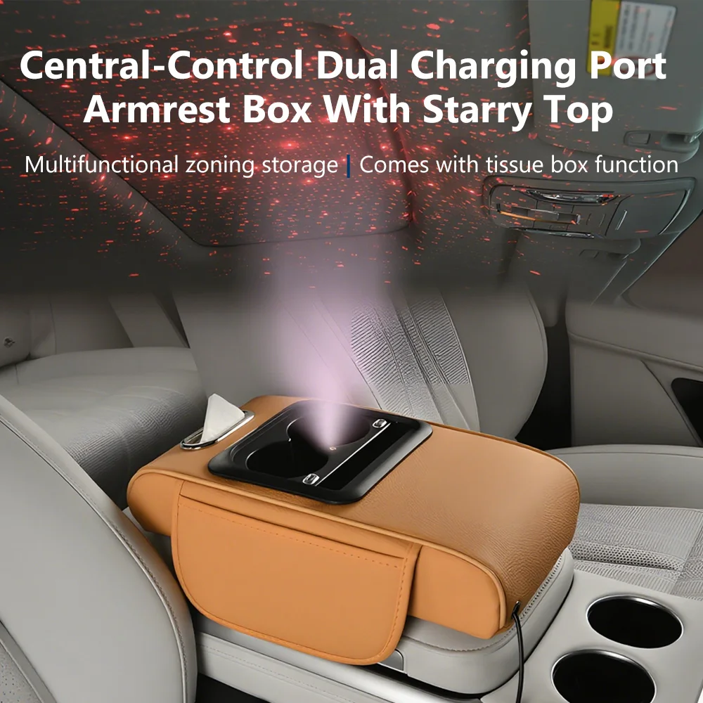 

Starry Sky Roof Car Armrest Box Pad Multi Functional Cup Holder Mobile Phone Tissue Storage Memory Foam Height Increasing Pad