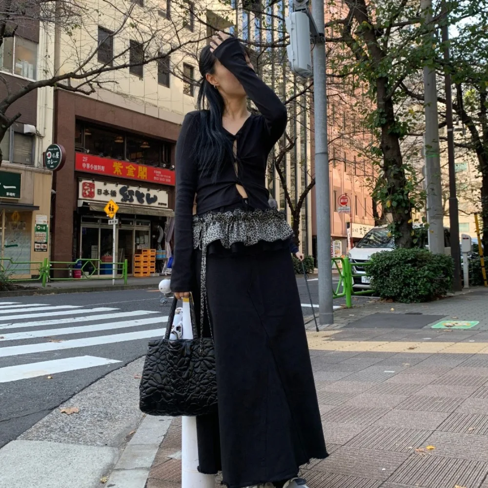 Bufanda de cadera con estampado de leopardo de Hip-hop, falda, extensor de camisa dulce, pretina con borde con volantes, trajes de capa Y2K de malla, cinturón, accesorios de cintura