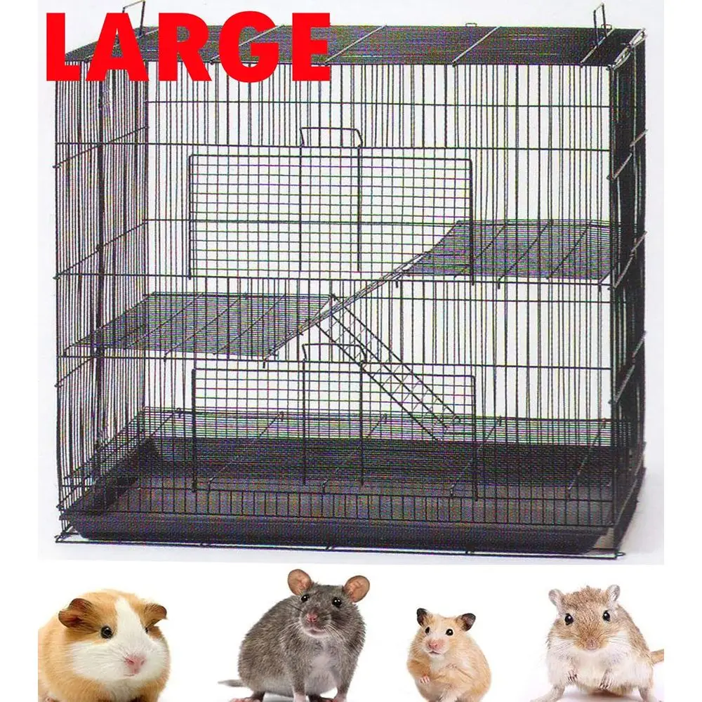 

Portable 3-Level Foldable Metal Cage for Small Animals: Hamster, Gerbil, Rat, Chinchilla, Sugar Glider, and More