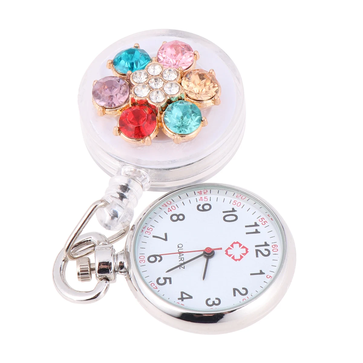 

1pc Doctor Nurse Pin Pocket Watch Clip-On Fob Clear Number Rhinestone Decor Durable Long Term Use Fashion Accessory