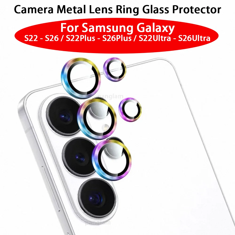 Metal Lens Ring Glass For Samsung Galaxy S26 S25 S24 S23 S22 Ultra Plus Camera Protection Cover 8K HD Tempered Glass Case Film