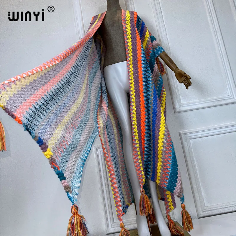 WINYI African woman Winter tassel Knitted cardigan down coats Christmas Fashion hipster party dress Thick Warm Female outerwears