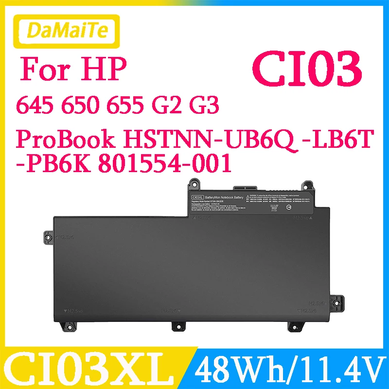 Hp Probook、ci03xl、ci03、640、g2、645、g2、650、g2、g2、g2、655、g3、640、g3、640、645用のラップトップバッテリーg3,820,g3,HSTNN-UB6Q, 801554-001