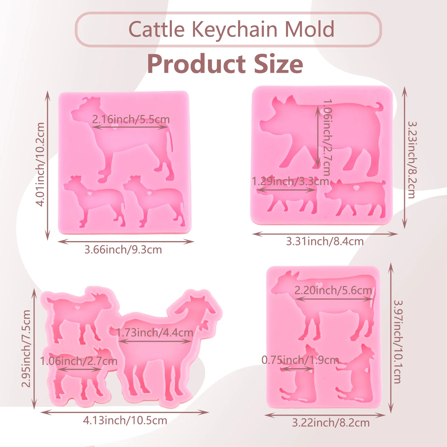 Goat Cattle Keychains Silicone Molds DIY Shiny Jewelry Pig Dog Keychain Epoxy Resin Mold Necklace Pendant Resin Crafting Making