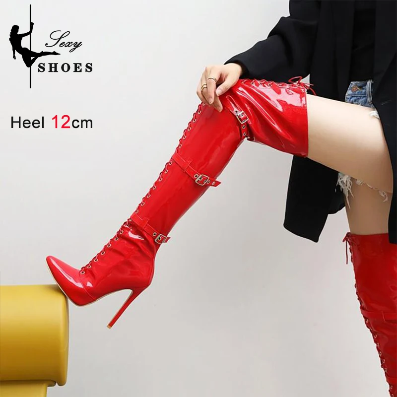 2023 Belt Buckle Over-the-Knee Thigh High Women\'s Boots Pointed Toe  Autumn Winter Long Boots Flock Thin High Heels Woman Shoes