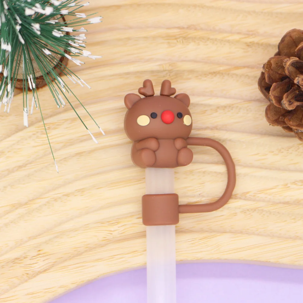 6 szt. Silikonowe nakładki na słomki wielokrotnego użytku, szczelne, dekoracyjne, idealne na pikniki i do codziennego użytku, świąteczne osłonki na słomki.