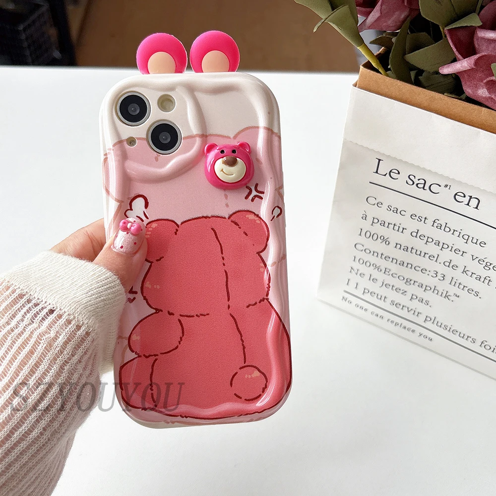 لسامسونج S20 S21 FE S22 زائد S23 S24 S25 الترا عروسة كارتون آذان ثلاثية الأبعاد موجة حافظة هاتف من البولي يوريثان