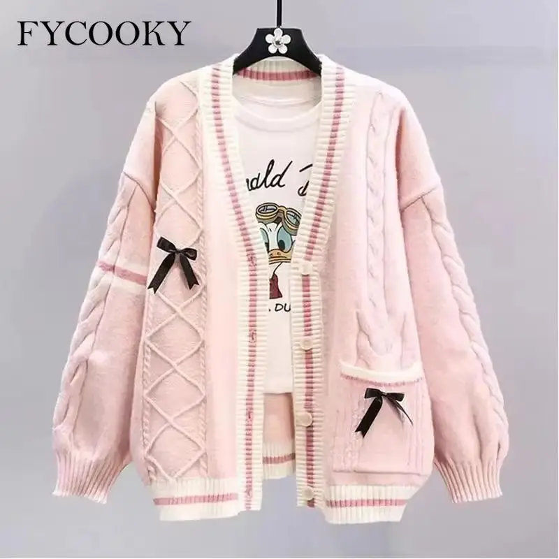 Neue 2025, japanische Schleife, Strickjacke, Strickjacke, Damen, Herbst und Winter, lose Strickpullover für Damen