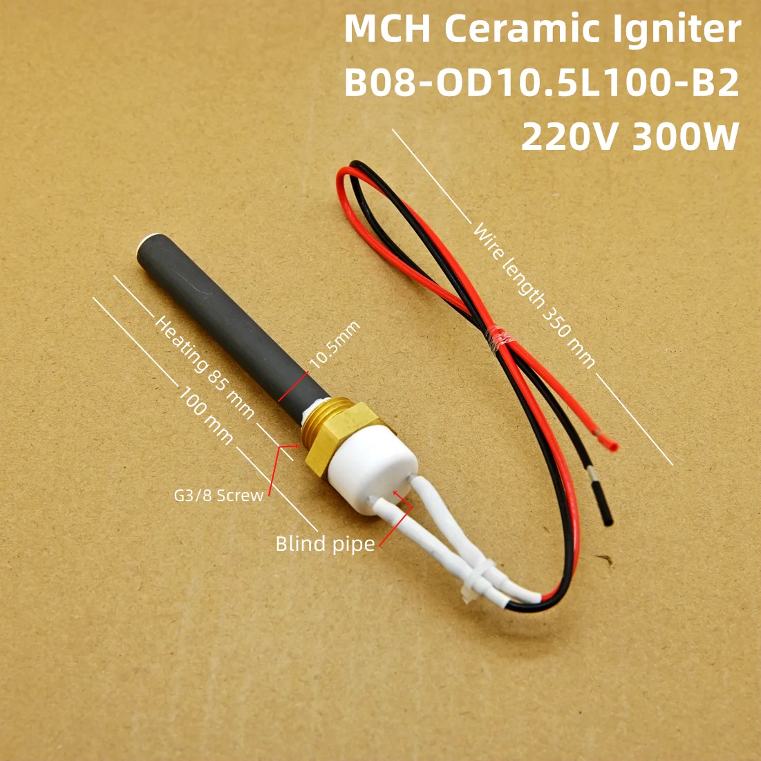 220V 300W 3/8inch thread Ceramic Igniter Ceramic Heating Tube spark plug for pellet stove