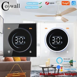 Glass Panel Wifi/Zigbee2MQTT Smart Light Switch With Knob Fan Controller 300W Max. Digital LCD For Ceiling Fan Lamp