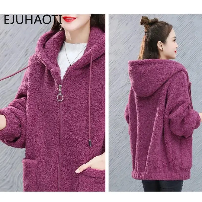 Winter Women\'s Imitation Lamb Fleece Coat Jacket New Ladies Loose Fitting Korean Fashion Sweater With Plush For Femme Cardigan