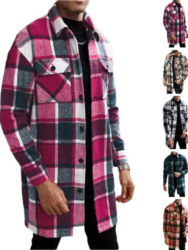

Повседневное мужское модное длинное двубортное пальто irt Спортивная ветровка с двойными кетыми клетчатым узором