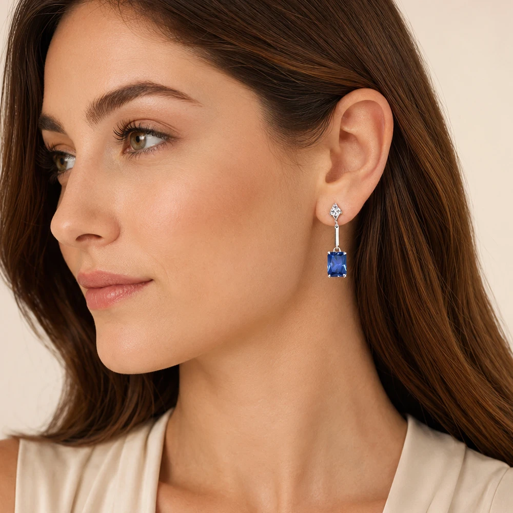 Dangle Earrings Sapphire Blue Stones Fine Jewelry For Women Summer Brand New Pure Sterling Silver 925 Classic and Elegant Gift view 2