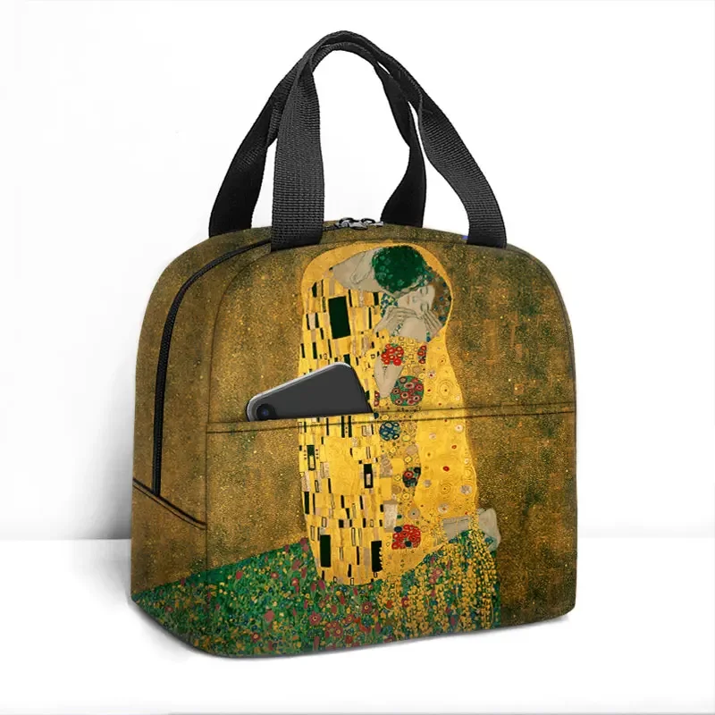 Oil Painting By Claude Monet Print Lunch Bag Kiss By Gustav Klimt Picnic Bags Van Gogh Starry Night Lunch Box Food Storage Bags