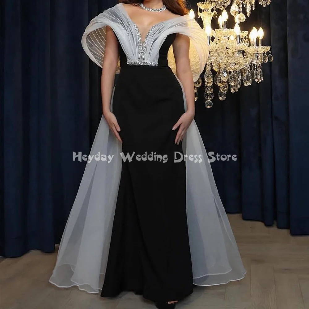 

Heyday Women's Crepe V-Neck Beaded Mermaid Floor Length Evening Dresses Sleeveless With Tulle Shawl Formal Elegant Dresses 2025