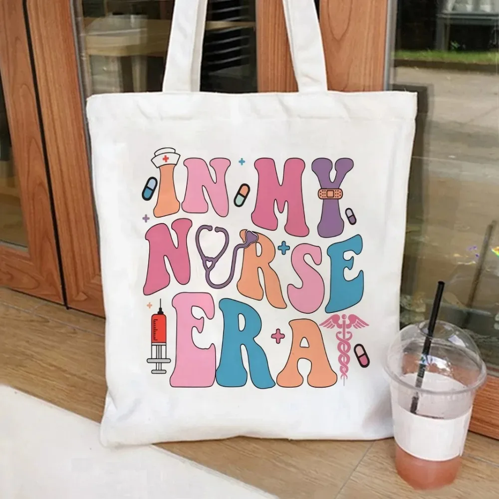 ممرضة كوكيت الأقواس وغيرها من القماش حمل حقيبة مستحضرات التجميل أكياس التسوق سعة كبيرة حقيبة يد حقائب اليد البيئية