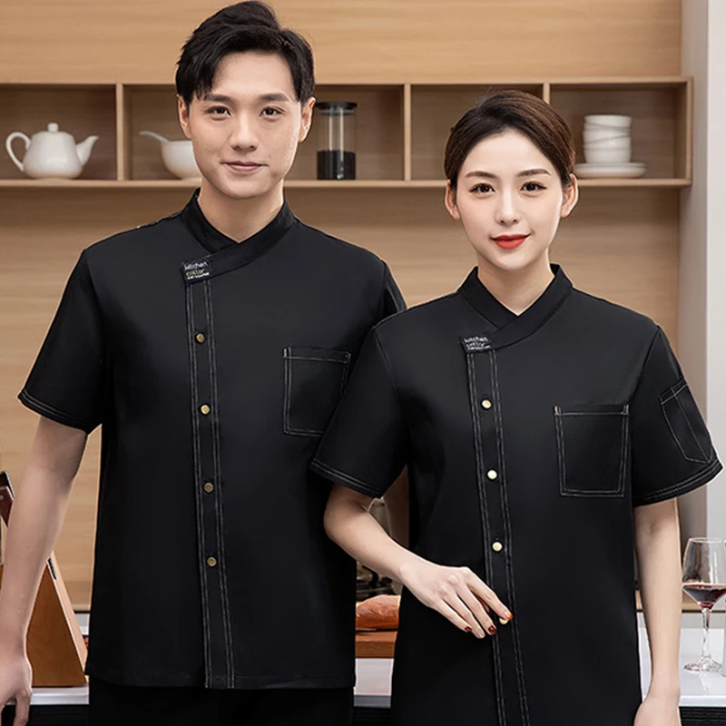 Catering Chef Jacket Men's Summer Short Sleeve Shirt  Restaurant Cafeteria Back Kitchen Cook Uniform Cafe Bakery Waiter Overalls