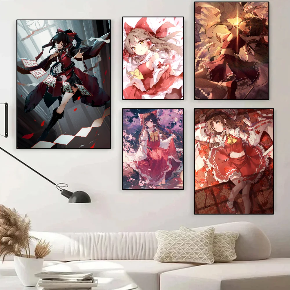 Reimu Hakurei Anime Touhou Project Series Poster Self-adhesive Art Waterproof Paper Sticker Coffee House Bar Room Wall Decor