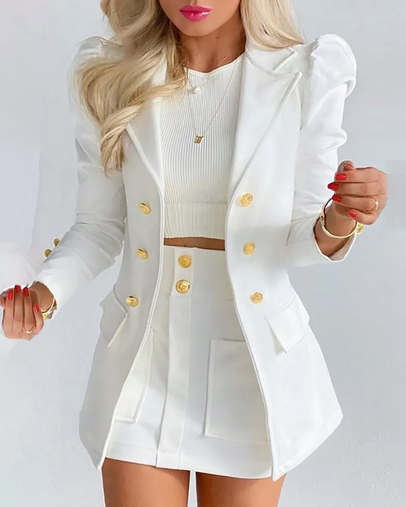 Women Print Two Piece Skirt Sets Mini Skirts A Line Slim Fit Casual Long Sleeve Coats Blazer Lapel Single Breatsted Casual Suits image 5