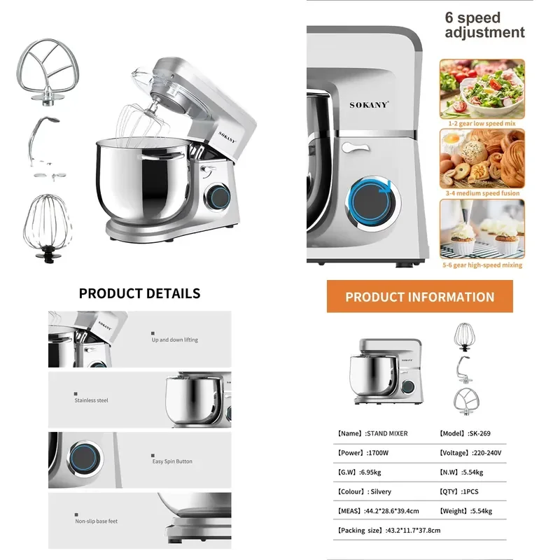 Sokany 269 High Quality Dough Kneading Machine Food Mixer Mini Stand Mixer Food Processor